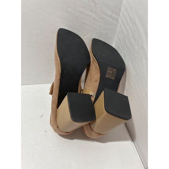 suedette faux suede Shoes Womens cream pearl Mary jane cube heel size 40 - Picture 5 of 6